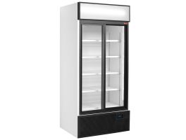 Vitrinekast positieve T°, geventileerd, 760L., 2 schuifdeuren, met lichtbak