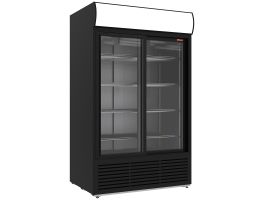 Positieve gekoelde vitrine 1230 liter, lichtbak, 2 schuifdeuren - ZWART