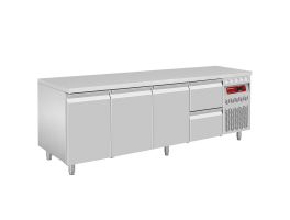Geventileerde koeltafel, 4 deuren GN 1/1, 550 Lit. + Kit van 2 laden (1/2+1/2 h200mm), voor DT..