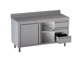 Tafelkast met 2 schuifdeuren, 3 lades, met achteropstand