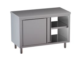 Neutrale werktafelkast, schuifdeuren, centrale doorgeefopening