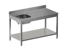 Chef-tafel met onderblad, spoelbak links + achteropstand
