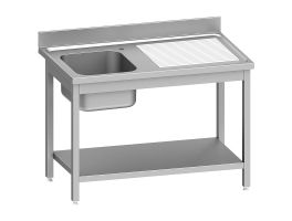 RVS spoeltafel ECO met 1 kuip en 1 rechts druipvlak, met onderblad