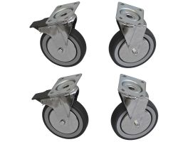 4 "gechromeerde" zwenkwielen kit voor kast, 2 met rem