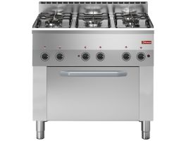 Gasfornuis 5 branders, elektrische convectieoven 4x GN 1/1