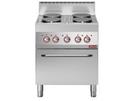 Elektrisch fornuis met 4 ronde kookplaten met convectie-oven GN 1/1