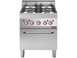 Gasfornuis 4 branders met elektrische convectie-oven GN 1/1