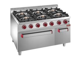 Gasfornuis 6 branders, gasoven GN 2/1, neutrale kast