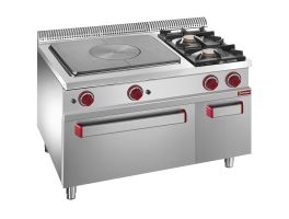 Fornuis, doorkookplaat, 2 gasbranders, gasoven GN 2/1, kast GN 1/1
