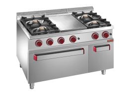Gasfornuis 4 branders, sudderplaat, gasoven GN 2/1 en kast GN 1/1