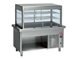 Vitrine-element en gekoelde kuip op kast 6x GN 1/1