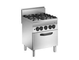 Gastro-Inox 650 HP gasfornuis met 4 branders en gasoven, 70cm