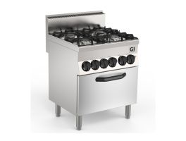 Gastro-Inox 650 HP gasfornuis met 4 branders en elektrische oven, 70cm