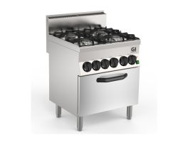 Gastro-Inox 650 HP gasfornuis met 4 branders en elektrische heteluchtoven, 70cm