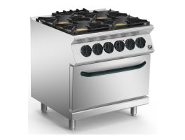 Gastro-Inox 700 HP gasfornuis 4 branders en GN 2/1 elektrische oven, 80cm
