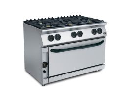 Gastro-Inox 700 HP gasfornuis 6 branders, extra brede gasoven, 120cm