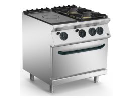 Gastro-Inox 700 HP platenfornuis met 2 branders, kookplaat en oven, 80cm