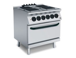 Gastro-Inox 700 HP kooktoestel met 4 vierkante kookplaten en GN 2/1 elektrische oven, 80cm