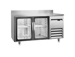 Marecos RVS gekoelde werkbank 600mm diep met 2 glasdeuren en achteropstand