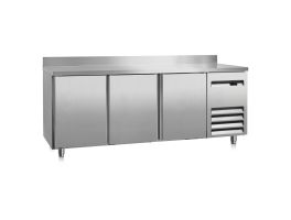 Marecos RVS gekoelde werkbank 600mm diep met 3 deuren en achteropstand