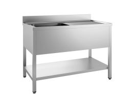 Gastro-Inox RVS spoelwerktafel met spoelbak links en onderblad 1600(l)x700(d)x880(h)mm