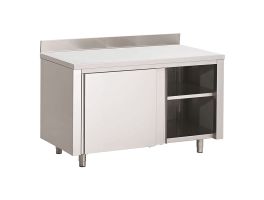Gastro-Inox RVS werkbank 1100(l)x600(d)x880(h)mm met schuifdeuren en achteropstand