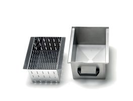 Bak met filter voor de afvoer, in R.V.S. (10-18 kg)