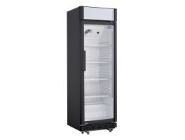 Nisbets Essentials staande displaykoelkast zwart met lichtbak, 354 L