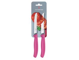 Victorinox 2-delig gekarteld tomaten-/utiliteitsmes (blisterverpakking) 11cm - roze