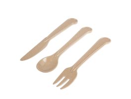 Herbruikbare rijstvlies bestekset - mes, vork en lepel in juten tasje