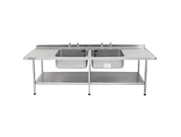 Franke Sissons RVS spoeltafel - dubbele spoelbak dubbel afdruiprek - 2400x650mm