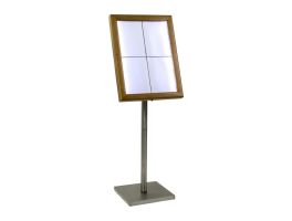 Securit 4xA4 teakhouten witte LED menukaarthouder met paal en voet