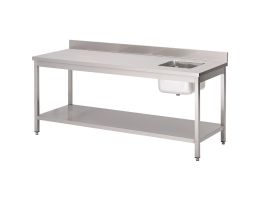 Gastro M RVS werktafel met spoelbak rechts en achteropstand 85x160x70cm