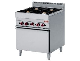 Gasfornuis 4 branders met elektrische convectie-oven GN 1/1