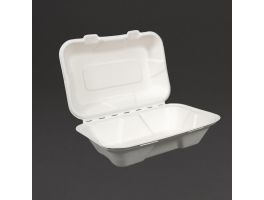 Vegware composteerbare bagasse voedseldozen met scharnierdeksel 22,8cm (200 stuks)