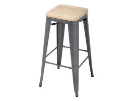 Bolero Bistro stalen barkruk met houten zitting - grijs (4 stuks)