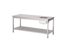 Gastro M RVS werktafel met spoelbak rechts en onderblad 85x200x70cm