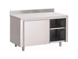 Gastro M RVS werktafel met schuifdeuren en achteropstand 88x150x70cm