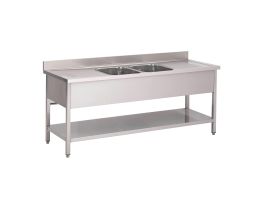 Gastro M RVS spoeltafel 2 spoelbakken midden 200x70x85cm