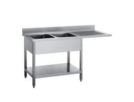 Gastro M RVS spoeltafel met ruimte voor vaatwasser 160x70x85cm