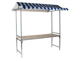 Professional Market stall blue-white, hot-dip galvanized Steel, fire-resistant PVC tarpaulin, spruce wood, 200x151x232cm (BxTxH)