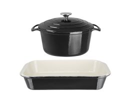 Vogue 2-delige gietijzeren braadpan en ovenschaal set