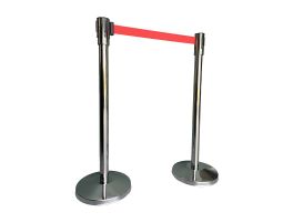 10104SR - Barrier Chrome Stainless steel with Red Belt, Shut-off length 180 cm, Feet Ø 32cm, Post Ø 5cm, Height 99 cm, 8 kg