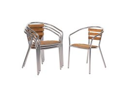 Bolero aluminium en essenhouten stoelen met armleuning (4 stuks)