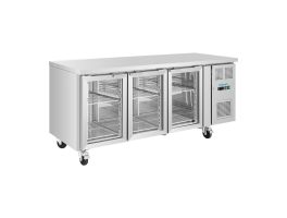 Polar U-serie 3-deurs koelwerkbank met glazen deuren