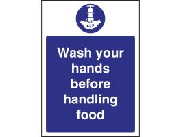 W110 - Vogue 'Wash hands before handling food' bord